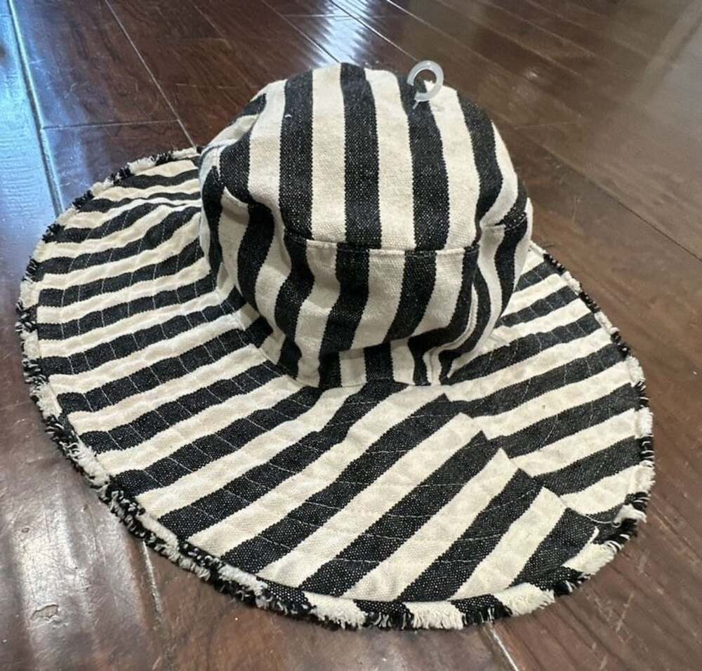 Melrose and Market Black and White Striped Frayed Edge Sun Hat Bucket Hat One Si